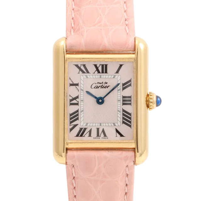 Cartier 2004 Must Tank Acquaroli W1018687 Quartz Gold/Pink in Pink Crocodile from VINTAGE QOO TOKYO