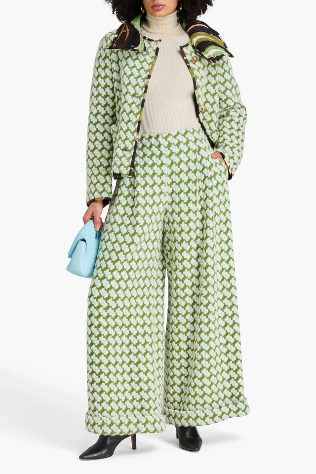 Pucci Wool-Blend Jacquard Wide-Leg Pants in Leaf green, photo 2 of 4 from THE OUTNET
