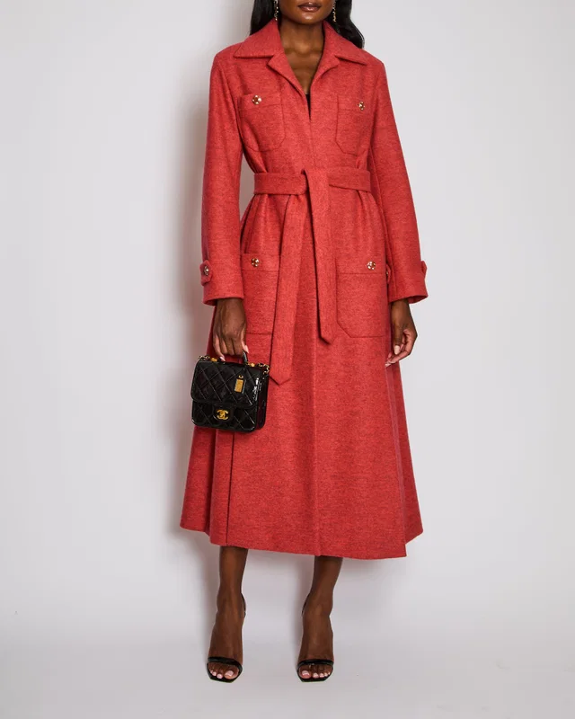 Chanel 20 Cruise Orange Belted Coat With Pockets and Embellished Buttons Size FR 38 (UK 10) in Orange Silk from Sellier
