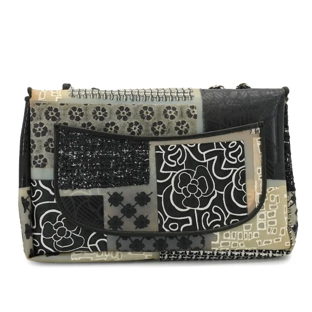 Chanel Jumbo Patchwork Cocomark Flower Chain Shoulder Bag Black White Pvc Tweed Silver Hardware in Black Tweed from Luxury Promise, photo 2 of 2