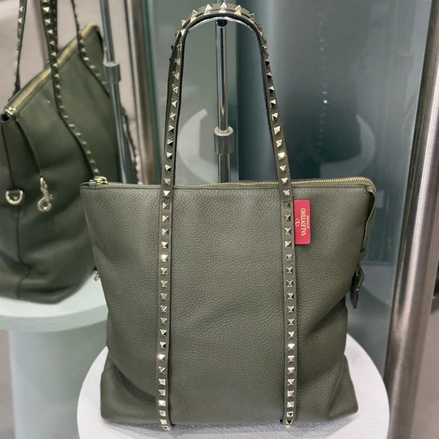 Valentino Garavani Olive Green Rockstud Tote in Green Leather from Revivre Luxury Consignment