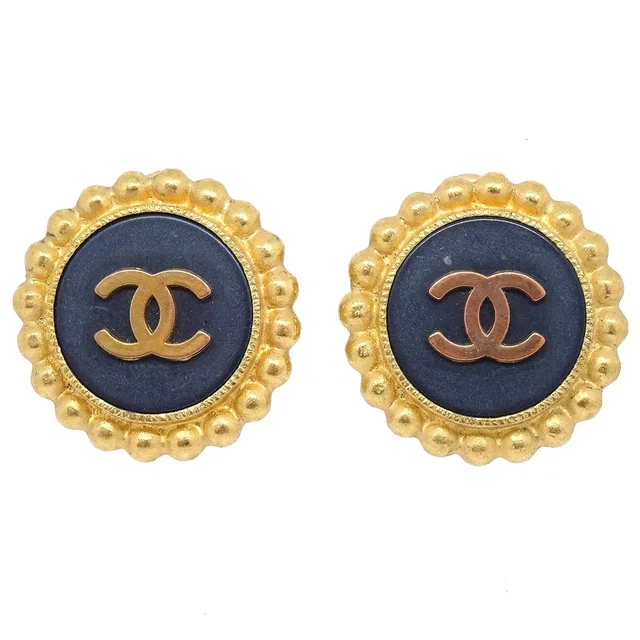 Chanel 1993 Black & Gold CC Earrings Clip-On in Black from AMORE Vintage Tokyo