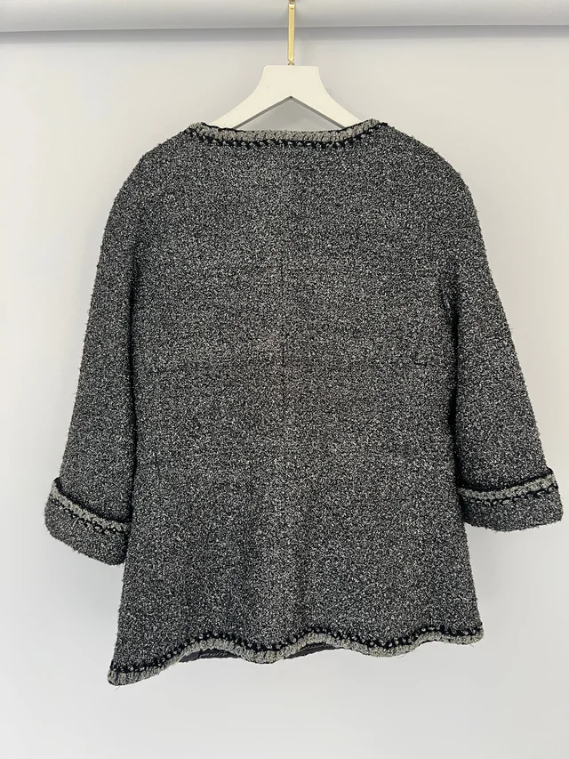 HOT* Chanel 14/P La Petite Veste Noire Tweed Charcoal Grey Jacket with Silver Detail Size FR… in Grey Tweed from Sellier, photo 9 of 12