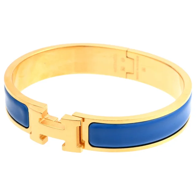 Hermès Clic H Bracelet Blue/Gold in Blue from VINTAGE QOO TOKYO