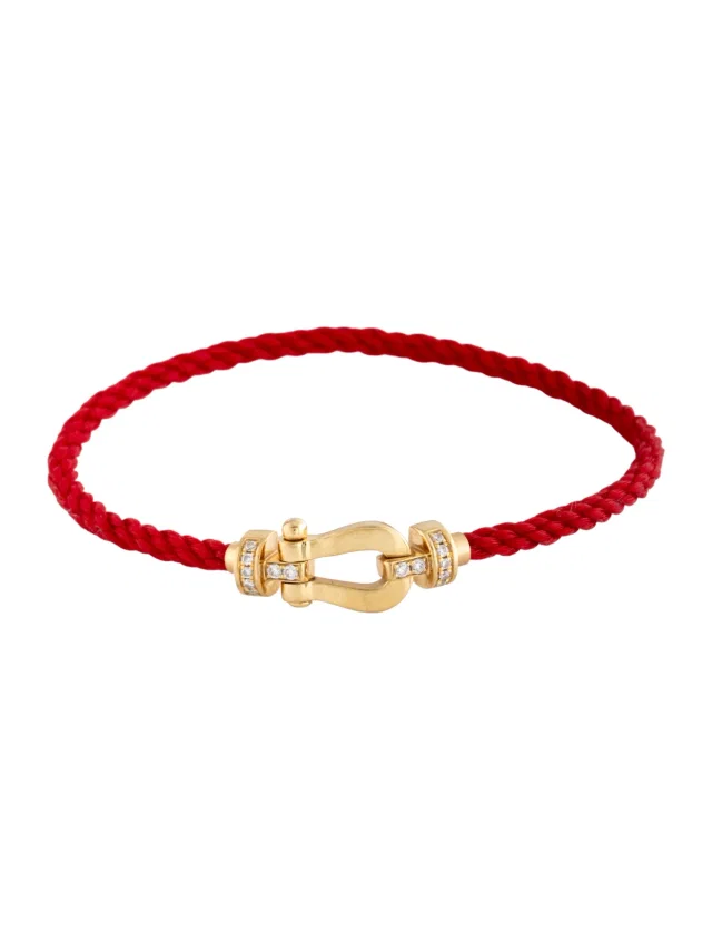 FRED 18K Diamond & Cord Force 10 Buckle Medium Bracelet, 6.5" in red from The RealReal
