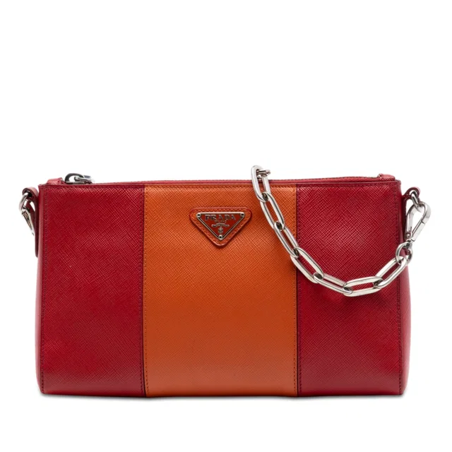 Red Prada Bicolor Saffiano Lux Crossbody in Red Saffiano leather from Designer Revival