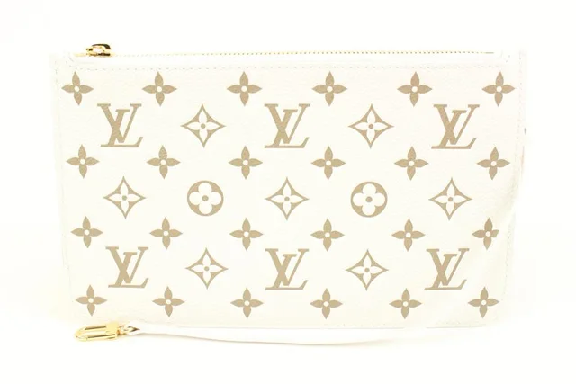 Louis Vuitton Limited Beige Monogram Empreinte Neverfull Pochette MM or GM in Beige Leather from Bagriculture