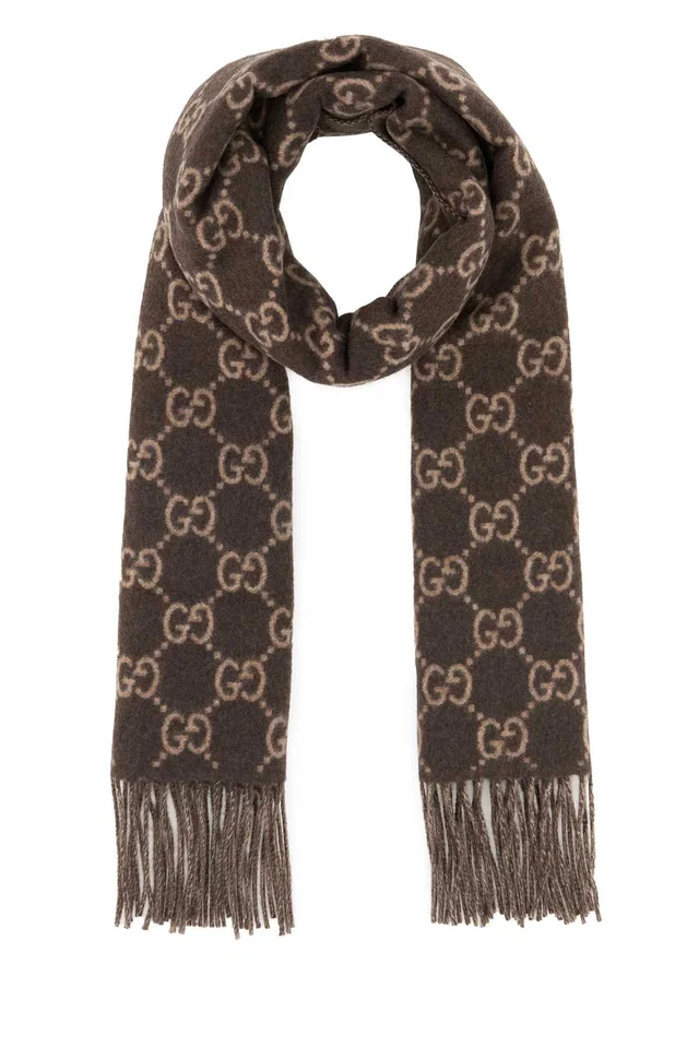 Gucci Canvy Scarf — Brown Cashmere Fabric Scarfs in Brown Cashmere from HEWI
