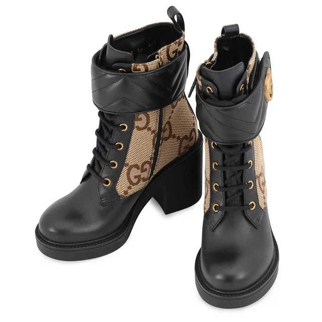 Gucci Jumbo GG Double G EncreBoots Beige/Brown719849 AABD 1183 Leather GG Canvas Size 34 in Beige Canvas from GALLERY RARE