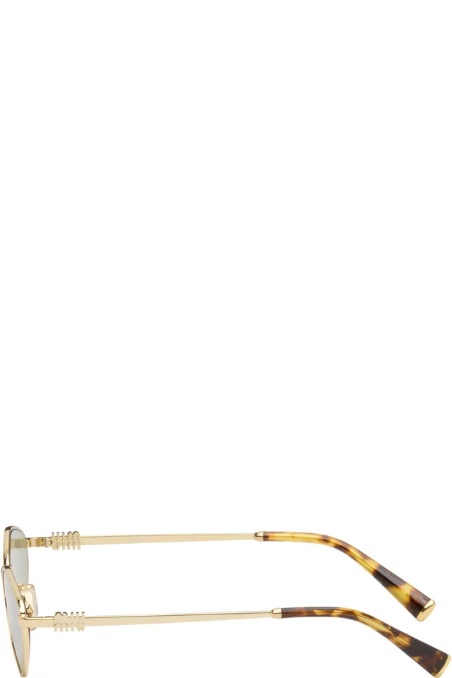 Miu Miu Eyewear Gold 'Miu Miu Logo' Sunglasses, photo 3 of 4 from SSENSE