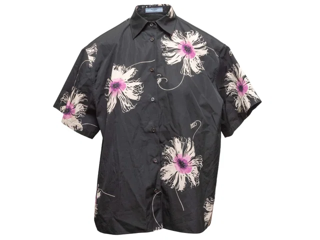 Black & Multicolor Prada Floral Button-Up Shirt Size IT 36 in Black from Designer Revival