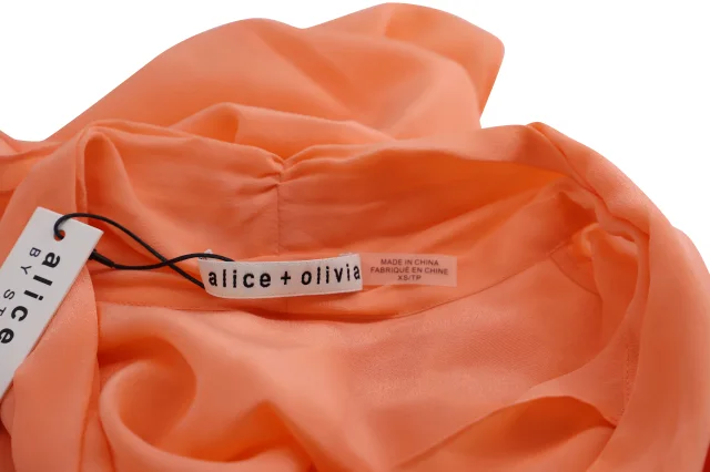 Alice & Olivia Jeannie Neck Tie Blouse in Orange Silk in Orange, photo 4 of 4 from ShopSimon