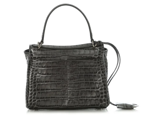 Balenciaga Mini Gunmetal Croc-Embossed Rodeo in Crocodile from Ann's Fabulous Finds, photo 4 of 9
