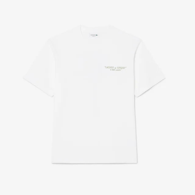Lacoste Embroidered Cotton T-Shirt in White Midweight organic cotton jersey, photo 4 of 13 from Lacoste