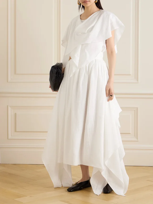 SALON 1884 + NET SUSTAIN Mira draped layered linen top in White, photo 2 of 2 from NET-A-PORTER (Canada)