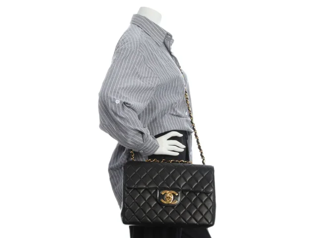 Chanel Vintage Jumbo Black Quilted Lambskin Classic Single Flap in Black Lambskin from Ann's Fabulous Finds, photo 10 of 10