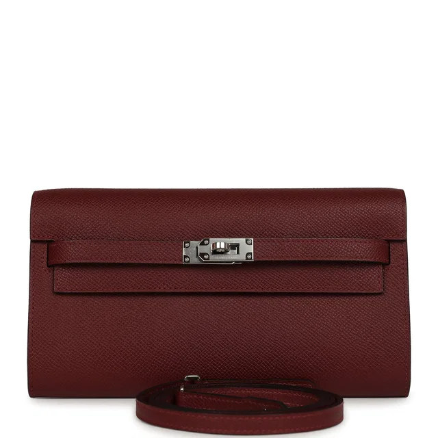 Hermès Kelly Wallet To Go Rouge H Epsom Palladium Hardware in Burgundy Epsom leather from Madison Avenue Couture