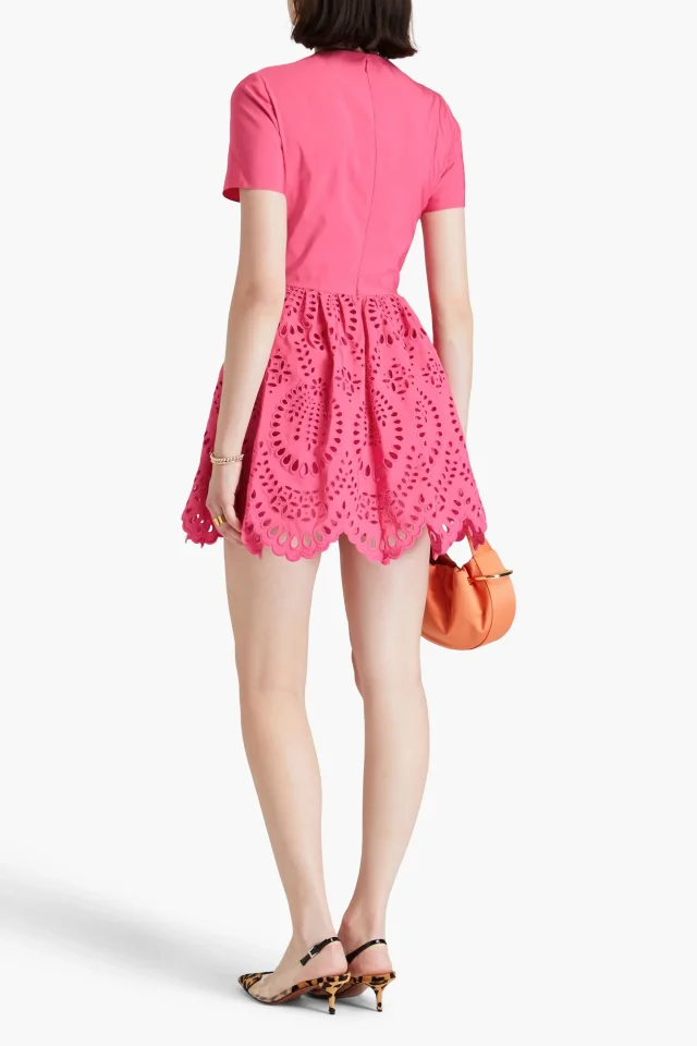 Valentino Garavani Taffeta-Paneled Broderie Anglaise Mini Dress in Pink, photo 3 of 4 from THE OUTNET