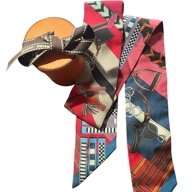 Hermès Equestrian Silk Twilly in blue|red Silk from Poshmark
