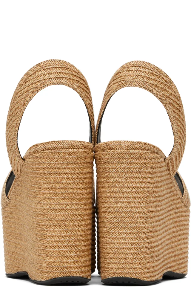 ALAÏA Beige Wedge Paper Straw Heeled Sandals, photo 2 of 4 from SSENSE