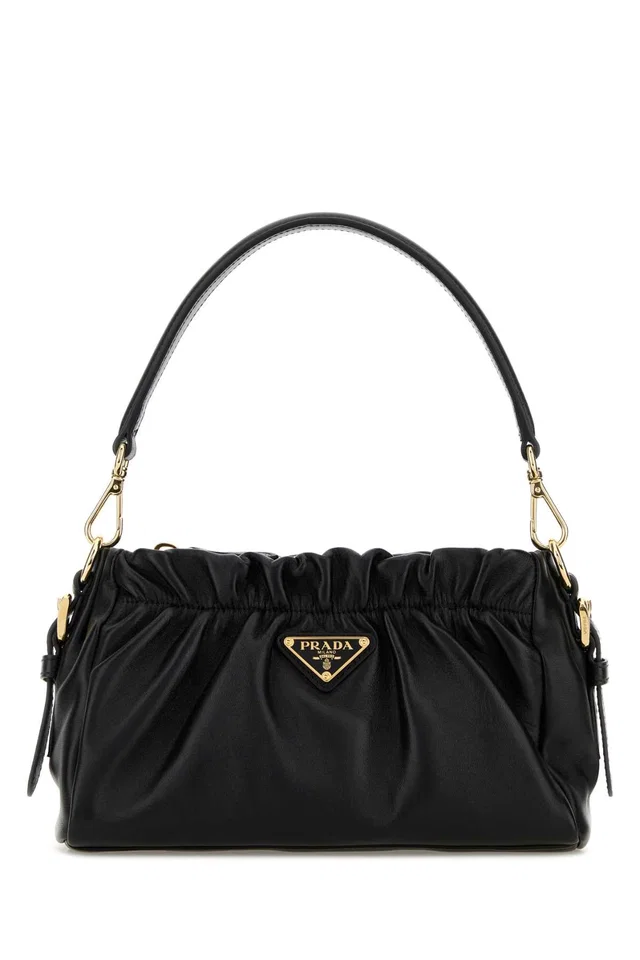 Prada Ruched Nappa Leather Shoulder Bag — Black in Black Nappa leather from HEWI