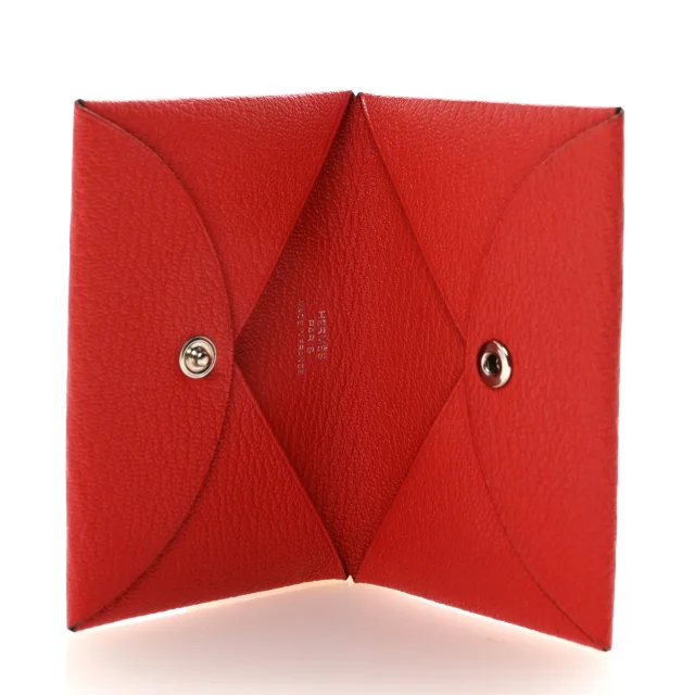 Hermès Chevre Mysore Calvi Card Case Rouge Tomate in Red Goatskin from FASHIONPHILE, photo 5 of 7