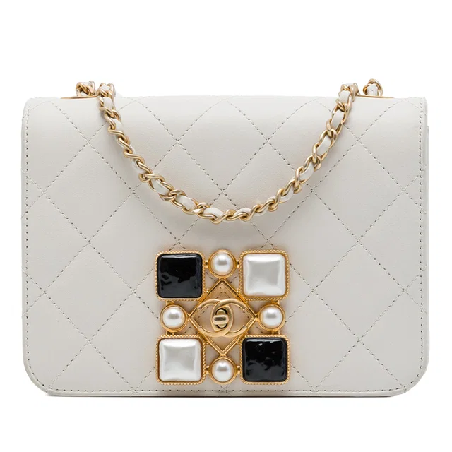 White Chanel Small CC Quilted Calfskin Crystal Pearl Full Flap Crossbody Bag in White Calfskin from Designer Revival, photo 1 of 1