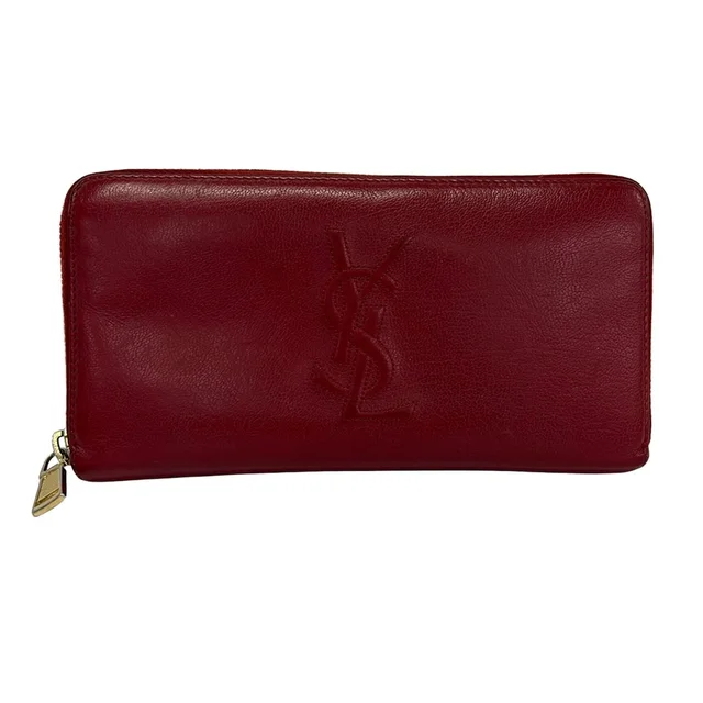 Saint Laurent Wallet Red Zip Around Leather in Red Leather from The Reluxe