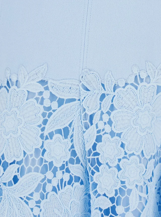 SELF-PORTRAIT Light blue mini dress with lace embroidery on the skirt in tech fabric for women, photo 6 of 6 from Gaudenzi Boutique