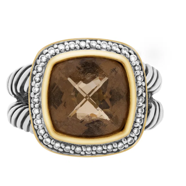 David Yurman Smoky Quartz ring in sterling silver with 18K and diamonds in Silver Sterling Silver, Yellow Gold from Gray And Sons