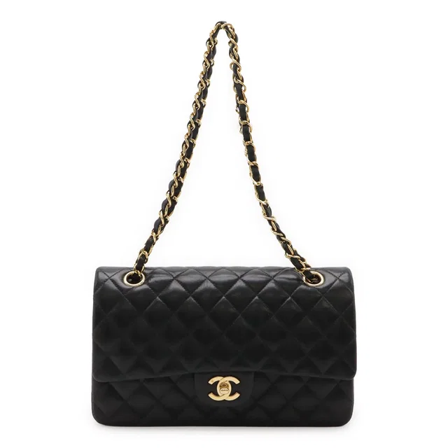 Chanel Quilted 25 CC Logo Chain Shoulder Bag Lambskin Black Gold in Black Lambskin from The Reluxe