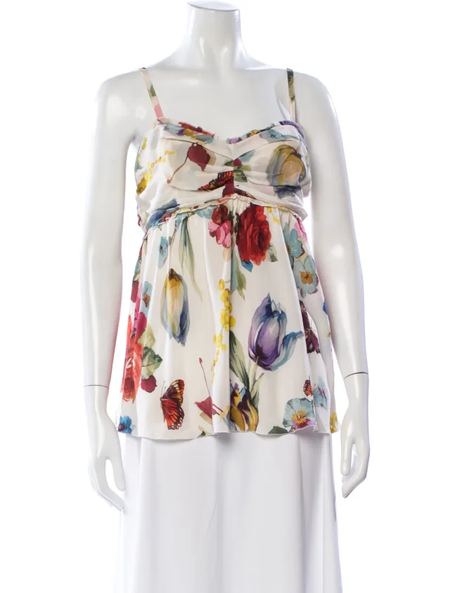 Dolce & Gabbana Floral Print Top in white Silk from The RealReal
