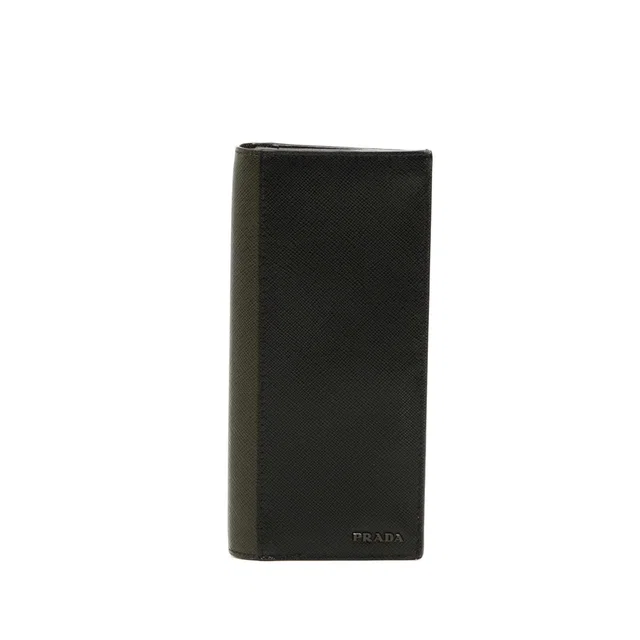 Green Prada Bicolor Saffiano Bifold Long Wallet in Green Saffiano leather from Designer Revival