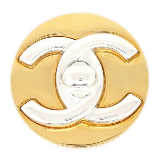 Chanel 1997 Silver & Gold CC Turnlock Brooch in Gold from AMORE Vintage Tokyo