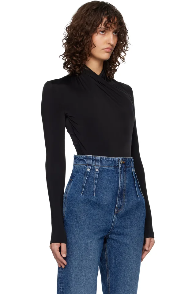 Mugler Black Scarf Bodysuit, photo 2 of 5 from SSENSE