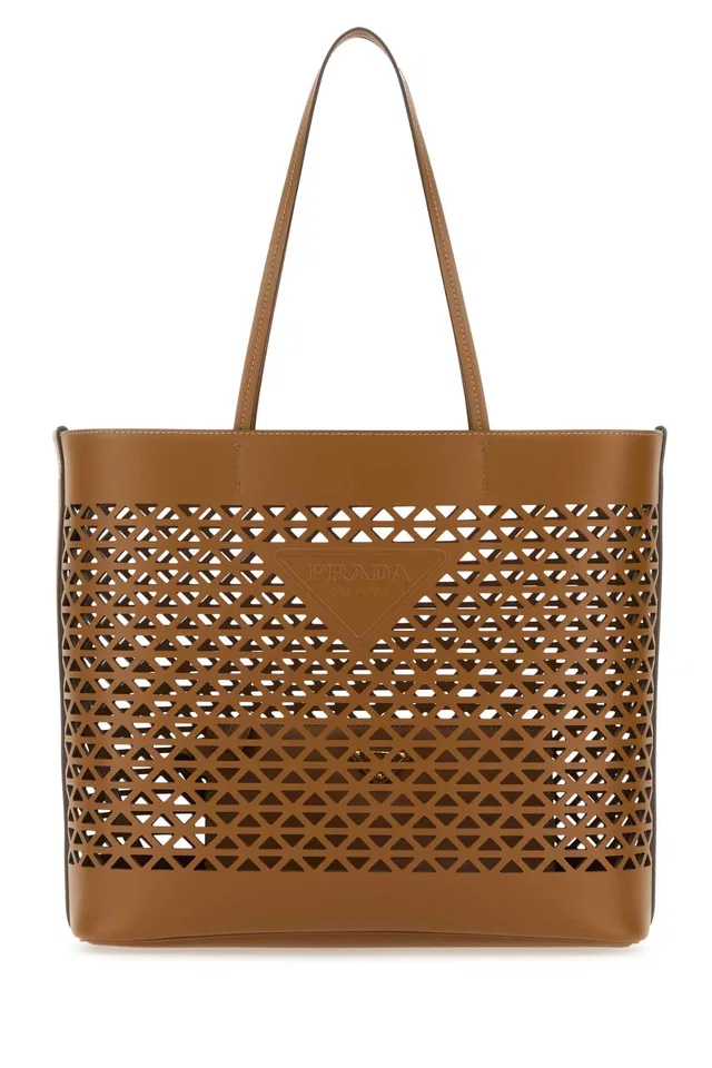 Prada Geometric Cutout Leather Tote Bag — Brown Exterior in Brown Leather from HEWI