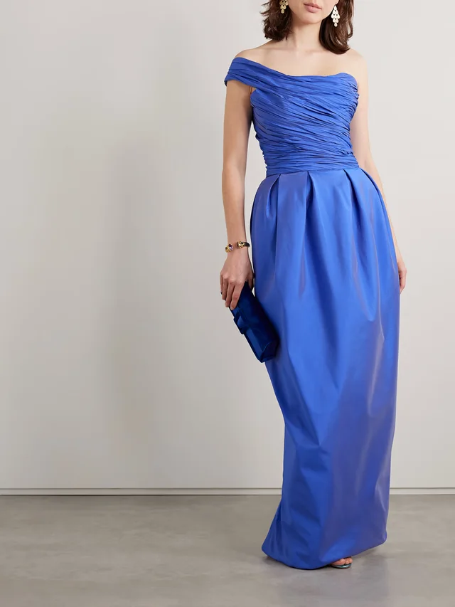 MARMAR HALIM One-shoulder gathered plissé-taffeta gown in Blue, photo 2 of 2 from NET-A-PORTER (Canada)