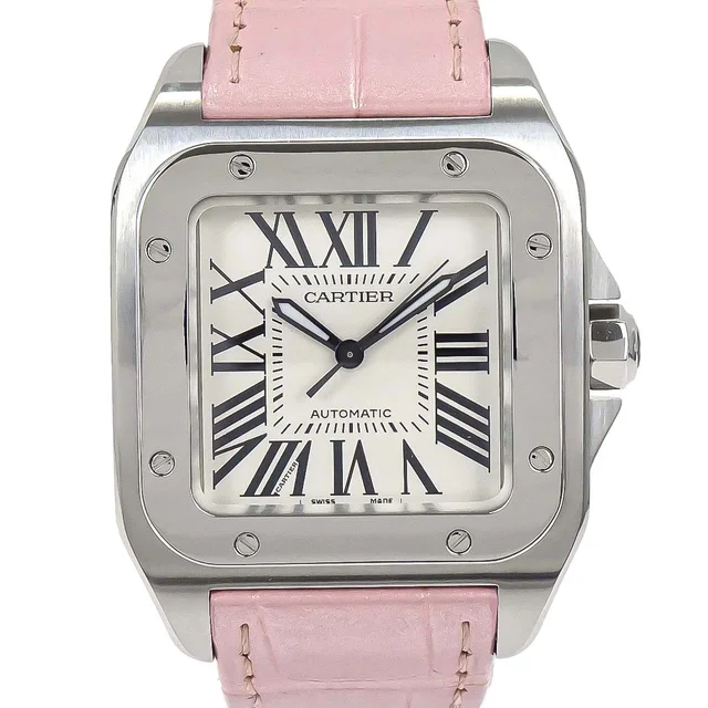 Cartier Santos 100 MM 33mm Ref.2878 Self-winding Watch SS Alligator in Crocodile from AMORE Vintage Tokyo