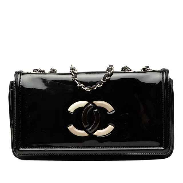 Black Chanel CC Patent Lipstick Ligne Flap Shoulder Bag in Black Patent leather from Designer Revival