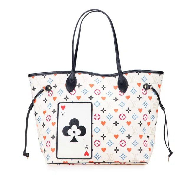 White Louis Vuitton Monogram Game On Neverfull MM Tote Bag in White Coated canvas from Designer Revival