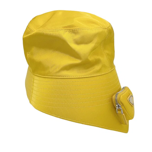 Prada Re-Nylon Triangle Logo Bucket Hat with Mini Pouch Yellow2HC282 Nylon in Nylon from GALLERY RARE