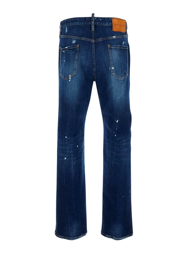 Dsquared2 '643' Blue Jeans with Ripped Details All-Over and Logo Patch on the Back in Denim Men in Blue 100% Cotton, photo 4 of 6 from Gaudenzi Boutique