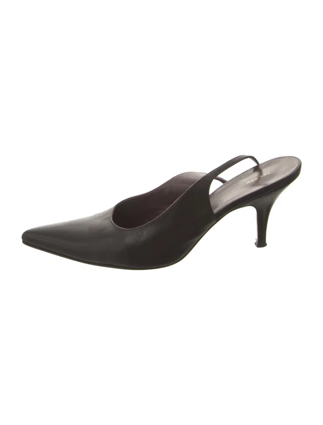 The Row Sling Point Leather Slingback Pumps in black Leather from The RealReal