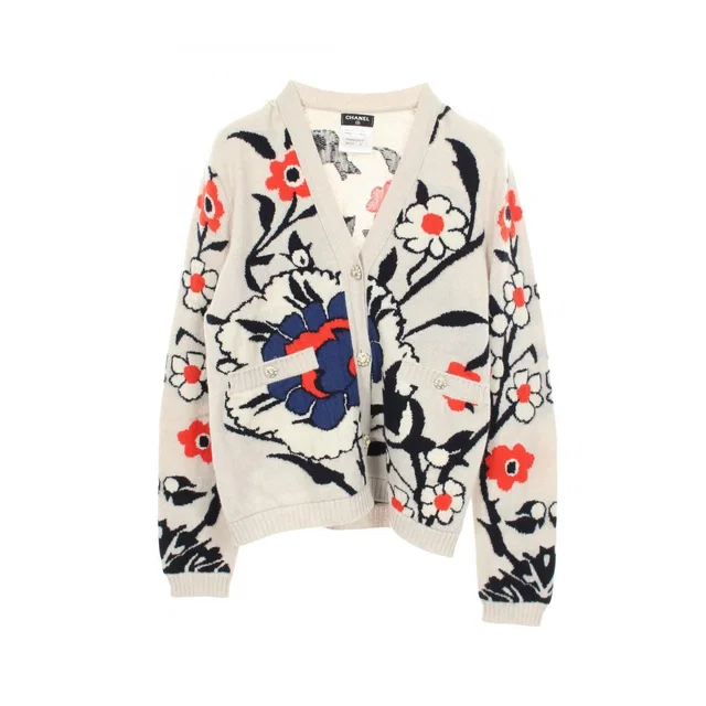 Chanel Cardigan Floral Neck White Cashmere in White Cashmere from The Reluxe