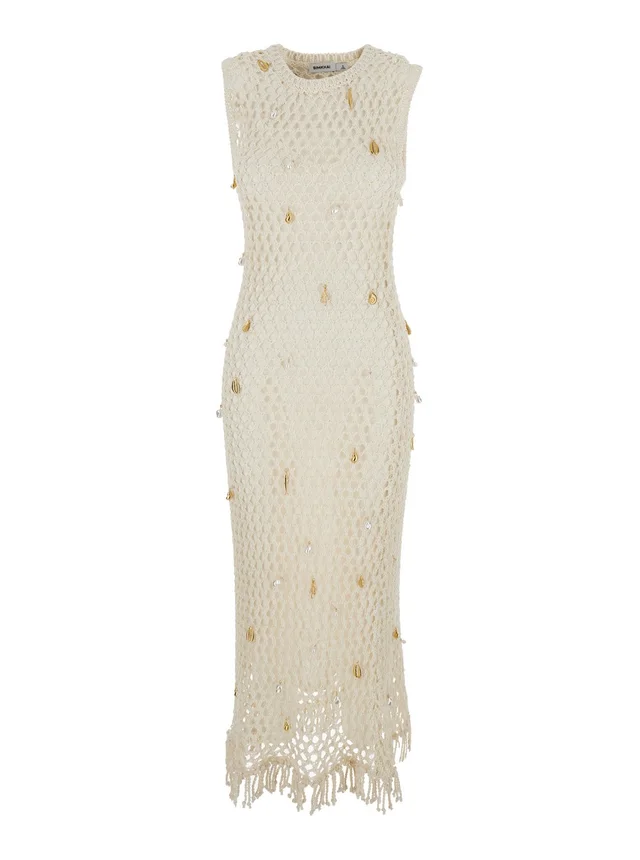 SIMKHAI Dress Midi 'CORALIA KNIT CHARMED' White with Cotton and Nylon Mesh Details for Women in White 64% Cotton 36% Nylon, photo 2 of 6 from Gaudenzi Boutique