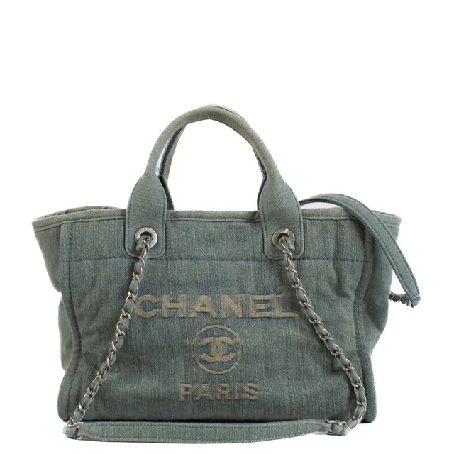 Chanel 23S Blue Denim Small Deauville Shopper Bag in Blue Denim from Labellov