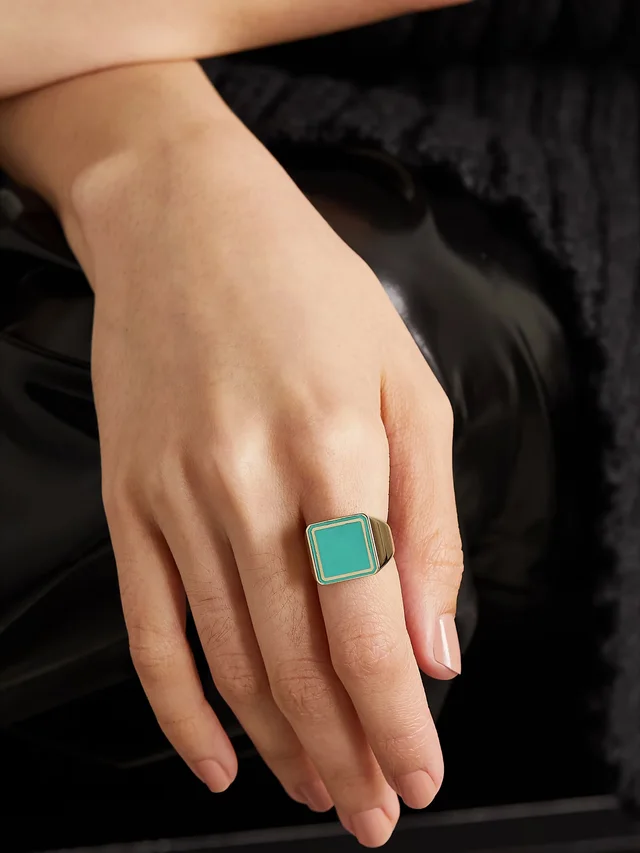 LAUREN RUBINSKI 14-karat gold and enamel ring in Green, photo 2 of 2 from NET-A-PORTER (Canada)