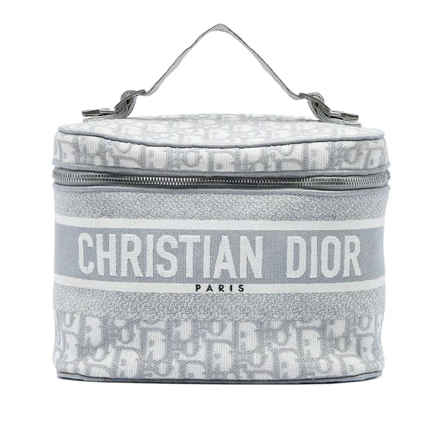 Gray Dior Oblique Canvas Diortravel Vanity Case in Grey Canvas from Designer Revival