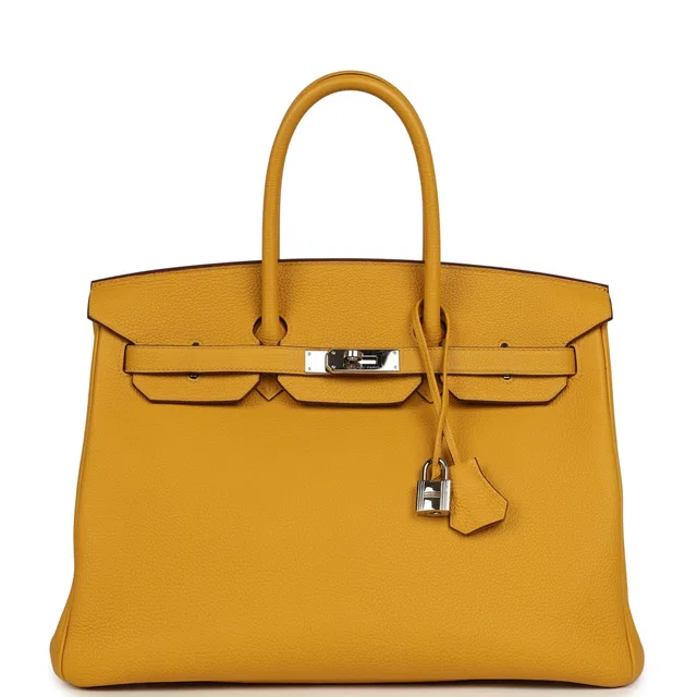 Hermès Birkin 35 Jaune Ambre Togo Palladium Hardware in Yellow Togo leather from Madison Avenue Couture