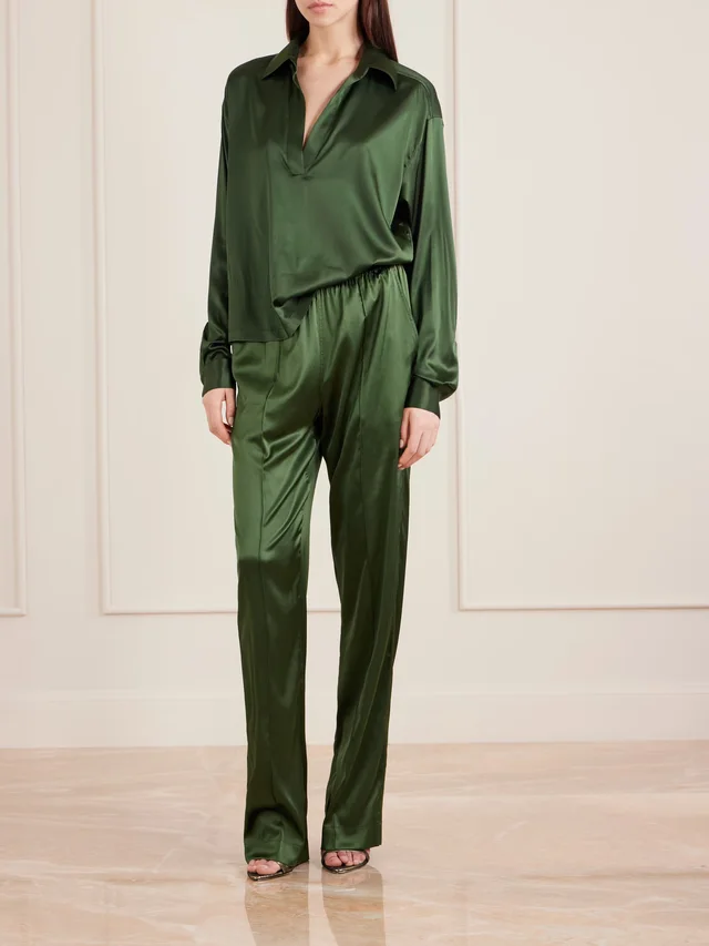 TOM FORD Silk-blend satin blouse in Green, photo 2 of 2 from NET-A-PORTER (Canada)
